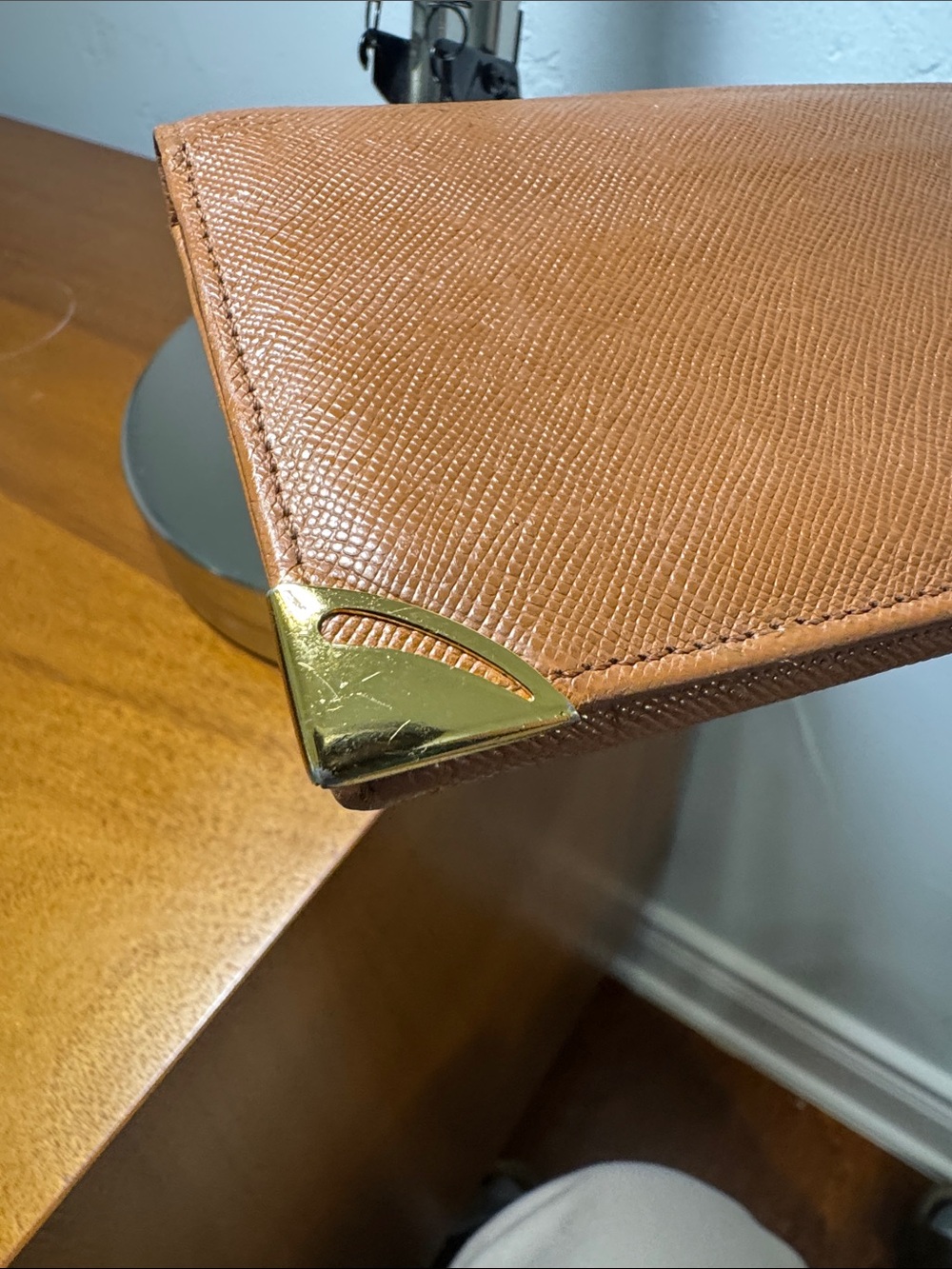 Givenchy Tan Saffiano Leather Long Wallet with Gold Corner Vintage - Picture 4 of 12